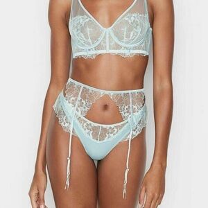 Victoria's Secret Luxe Lingerie Moonlit Garter Belt Blue Tiffany Blue